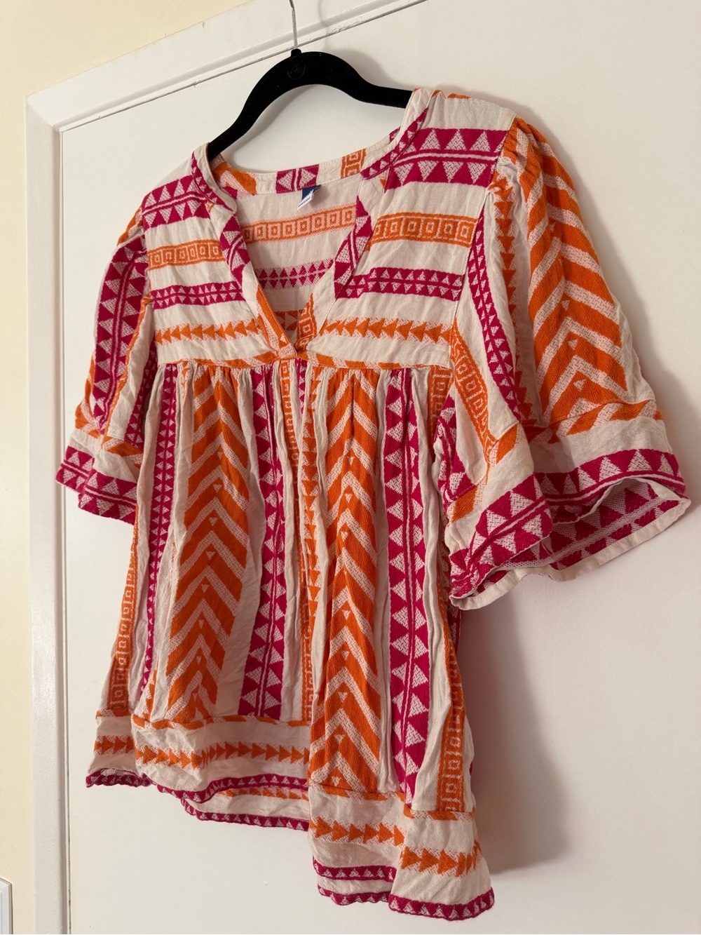Old Navy 100% Cotton Summer Boho Peasant Embroidered Short Sleeve Blouse Top